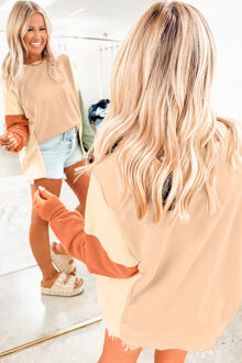 Kleurblok Lange Mouw Pullover Huidkleurig