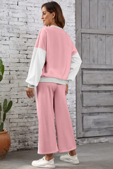 Kleurblok Pantalon Set Ontspannen Pasvorm Roze
