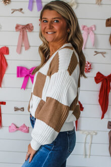 Kleurblok Patchwork Cardigan - maat S Bruin