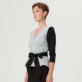 Kleurblok Peplum top met kruis-harteffect en riem Grijs