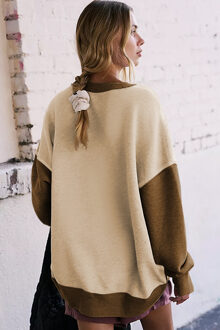 Kleurblok Pullover Sweatshirt Relaxed Fit Beige