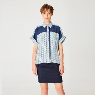 Kleurblok shirt met korte mouwen met geometrische print - maat M Hemelsblauw