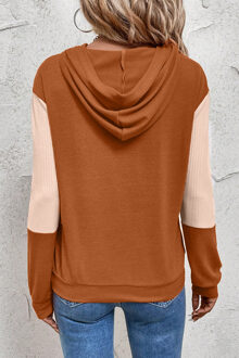 Kleurblok V-hals Hoodie - maat S Bruin