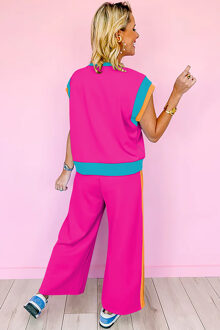 Kleurblok Wijde Pantalon Set Stoffig Roze
