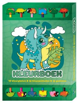 Kleurboek Box Met 12 Potloden En Gummen - Dino's - Interstat