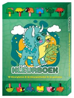 Kleurboek Box met 12 potloden en gummen - Dino's -   (ISBN: 9789464326666)
