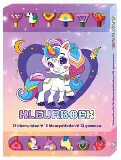 Kleurboek Box met 12 potloden en gummen - Unicorns -   (ISBN: 9789464326659)
