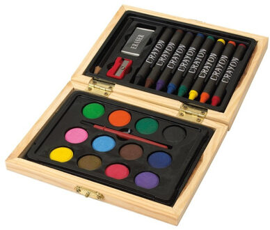 Kleuren en tekenen koffer met verf, krijt en meer
