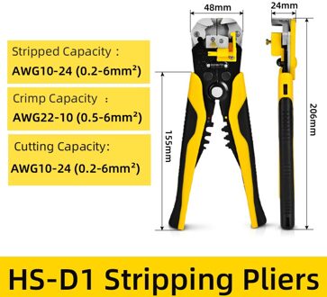 Kleuren HS-D1 D2 Automatische Wire Stripper Krimptang Multifunctioneel Handgereedschap Verstelbare Kabel Cutter 0.2-6mm2 AWG24-10 01
