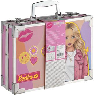 kleurkoffer metaal 27x20.5x8.5cm roze