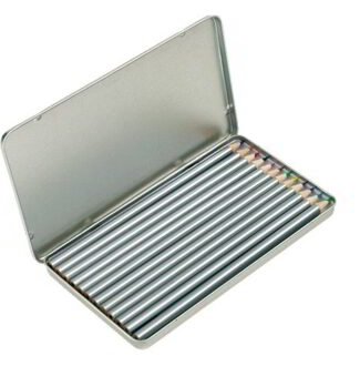 Kleurpotloden in metalen doos.