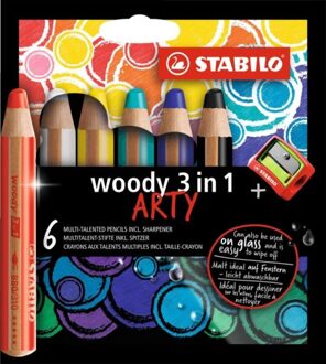 Kleurpotloden STABILO Woody 8806-1-20 etui a 6 kleuren met puntenslijper