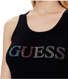 Kleurrijk Logo Tanktop - Lente/Zomer Collectie Guess , Zwart , Dames - S,Xs