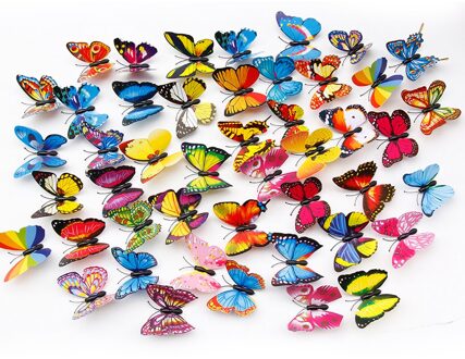 Kleurrijke 20 stks/set 3D Dubbele Laag Vlinder Op Stokken Home Yard Gazon Bloempot Plant Decoratie Tuin Ornament DIY Gazon Craft