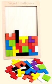 Kleurrijke 3D Puzzel Houten Tangram Math Speelgoed Tetris Game Kinderen Pre-School Magination Intellectuele Educatief Speelgoed Voor Kinderen 18-27cm