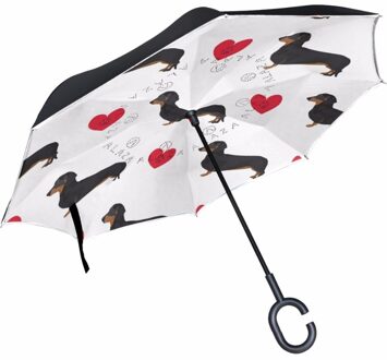 Kleurrijke Achtergrond Teckel Hond Naadloze Creatieve C-Haak Handvat Reverse Vouwen Dubbele Laag Winddicht Regenachtige Zonnige Paraplu