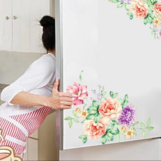 Kleurrijke Bloemen 3D Muurstickers Mooie Pioen Koelkast Stickers Garderobe Toilet Badkamer Decoratie Pvc Muurstickers/Adhesive