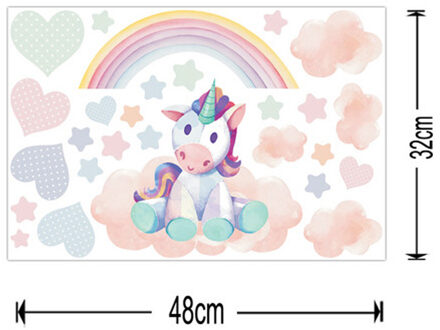 Kleurrijke Cartoon Eenhoorn Hart Vlinder Cloud Muurstickers Voor Kinderen Kamers Meisjes Slaapkamer Nursery Decor Dier Stickers Decals JEQ90018