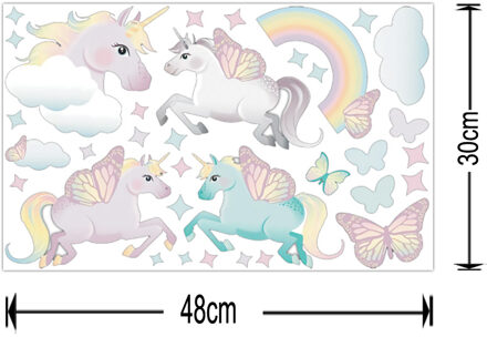 Kleurrijke Cartoon Eenhoorn Hart Vlinder Cloud Muurstickers Voor Kinderen Kamers Meisjes Slaapkamer Nursery Decor Dier Stickers Decals JEQ90020