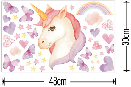 Kleurrijke Cartoon Eenhoorn Hart Vlinder Cloud Muurstickers Voor Kinderen Kamers Meisjes Slaapkamer Nursery Decor Dier Stickers Decals JEQ90022