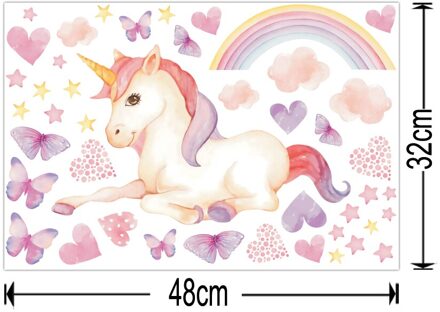 Kleurrijke Cartoon Eenhoorn Hart Vlinder Cloud Muurstickers Voor Kinderen Kamers Meisjes Slaapkamer Nursery Decor Dier Stickers Decals JEQ90023