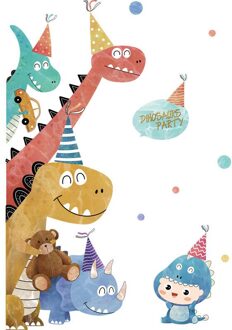 Kleurrijke Cartoon Leuke Dinosaurus En Baby Verjaardag Party Poster Kinderkamer Decoratie Baby Slaapkamer Muur Schilderen