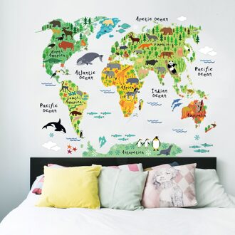 Kleurrijke Dier Wereldkaart Muurstickers Nursery Kids Decor Verwijderbare Vinyl Decal PVC 60 cm x 90 cm Veelzijdigheid