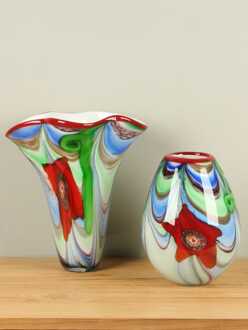 Kleurrijke glazen bol vaas, 30 cm, A007