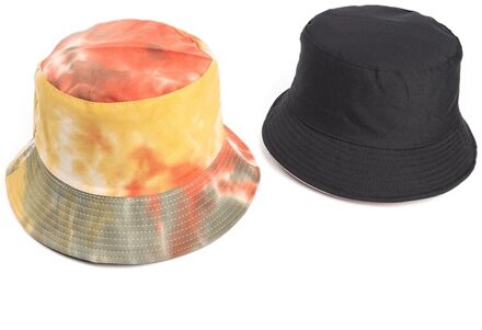 Kleurrijke Graffiti Inkt Schilderij Visser Hoed Dubbelzijdig Katoenen Outdoor Zonnehoed H02