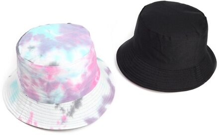 Kleurrijke Graffiti Inkt Schilderij Visser Hoed Dubbelzijdig Katoenen Outdoor Zonnehoed H03