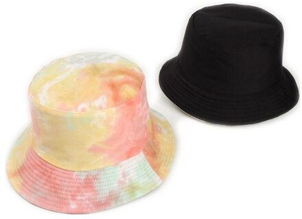 Kleurrijke Graffiti Inkt Schilderij Visser Hoed Dubbelzijdig Katoenen Outdoor Zonnehoed H06