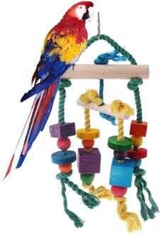Kleurrijke Houten Stand Bar Blok Touw Papegaai Klim Bite Swing Kooi Vogel Huisdier Speelgoed