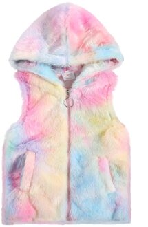 Kleurrijke Kids Meisje Pluche Vest Mouwloze Rits Hooded Kraag Jas Met Twee Zakken Voor Winter En Late Herfst 1-6Year 3T