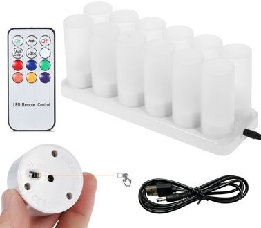 Kleurrijke Led Kaars Oplaadbare Kaarslicht Led Kaars Met Flikkerende Vlam Usb Theelichtje Kaarsen Vlamloze Led Kaarsen 12stk