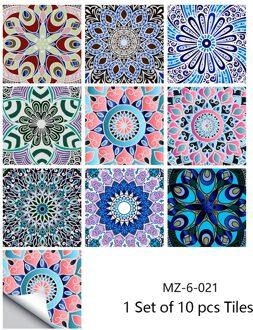Kleurrijke Mandala Stijl Matte Oppervlak Muursticker Tegel Decoratie Film Voor Tegels/Grond In Keuken Garderobe Peel & Stick muurschildering 10cmX10cmX10pcs