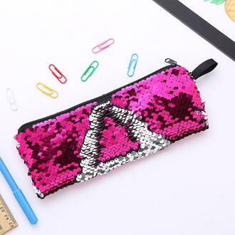 Kleurrijke Omkeerbare Sequin Etui Schoolbenodigdheden Briefpapier Leuke Pennenbakje Pencilcase School Gereedschap Potlood Gevallen Rosered