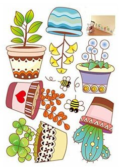 Kleurrijke Potplanten Mooie Bee Muursticker Decoratieve Stickers Voor Woonkamer Slaapkamer Muurschildering Sticker