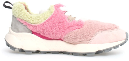 Kleurrijke sneakers van bont en nubuck leer Flower Mountain , Pink , Dames - 37 Eu,36 Eu,39 EU