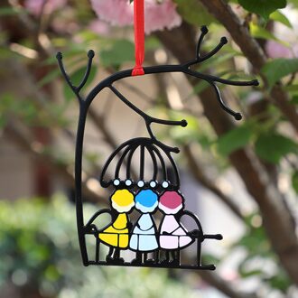 Kleurrijke Stained Glass Window Opknoping Suncatcher Outdoor Decor Hanger A family of three