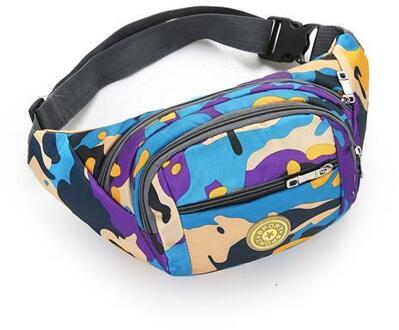 Kleurrijke Taille tas Waterdichte Reizen Fanny Pack Mobiele Telefoon Taille Verpakking Riem Schoudertassen crossbody tassen voor mannen en vrouwen paars camouflage