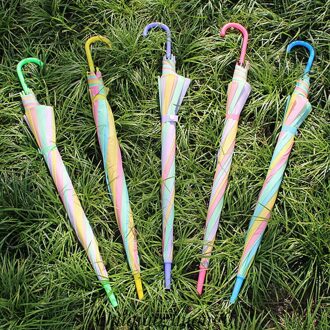 Kleurrijke Transparante Automatische Regen Paraplu Dome Wedding Party Favor Waterdichte Mooie Dot Clear/Regenboog Paraplu Kleur Willekeurige regenboog Umbrella