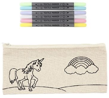 Kleurset etui eenhoorn met textielstiften