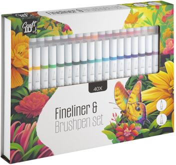 Kleurset Fineliner & Brushpen 40-delig verschillende