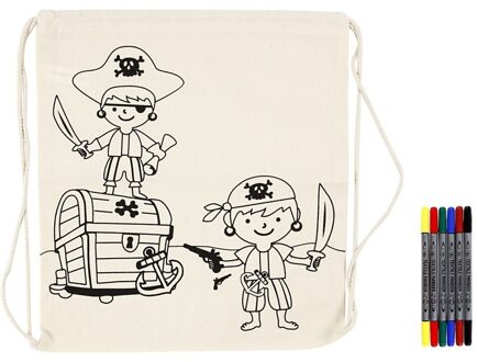 Kleurset rugzakje piraat met textielstiften Wit