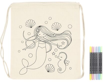 Kleurset rugzakje zeemeermin met textielstiften Wit