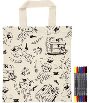 Kleurset tasje piraten met textielstiften Wit