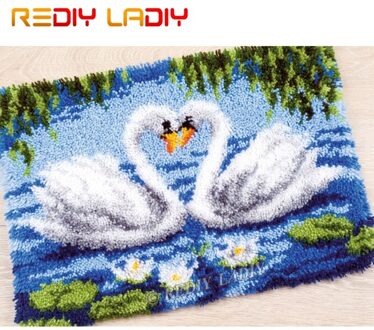 Klink Haak Kits Maken Uw Eigen Tapijt Witte Zwanen Liefde Wandtapijt Gehaakte Kussen Mat Diy Tapijt Tapijt Pre-Gedrukt canvas Hobby & Ambachten 85x63cm