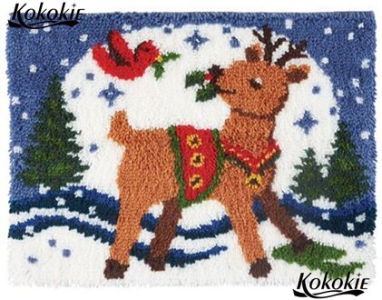 Klink haak kits tapijt gedrukt canvas accessoires diy Kerst herten decor naald voor tapijt borduren patroon klink haak kussen 52x38cm