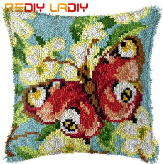 Klink Haak Kussen Blauw Gouden Vlinder Kussensloop Acryl Garen Kussen Gedrukt Kleur Canvas Gehaakte Kussenhoes Hobby & Ambachten BZ371