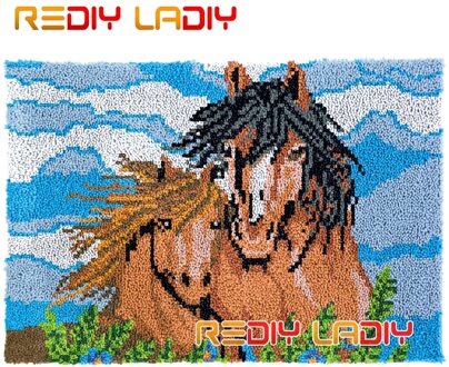 Klink Haak Tapijt Kits Twee Paarden Pluche Wandtapijten Diy Tapijt Tapijt Dikke Garen Arts Kussen Haken Floor Mat Thuis decor